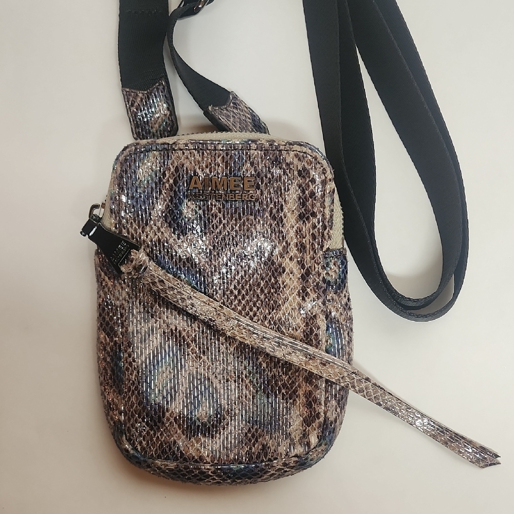 Aimee Kestenberg Iridescent Multi-Tone Snake Print Crossbody/cell Leather Bag.